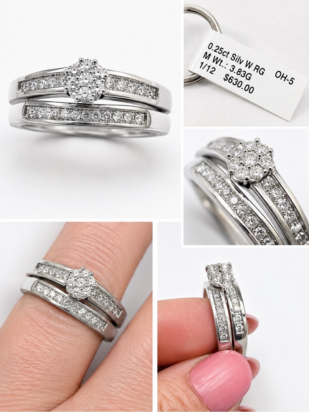 925 Sterling Silver Natural Diamond Bridal Ring Set • 0.50 CTW • Size 6 natural